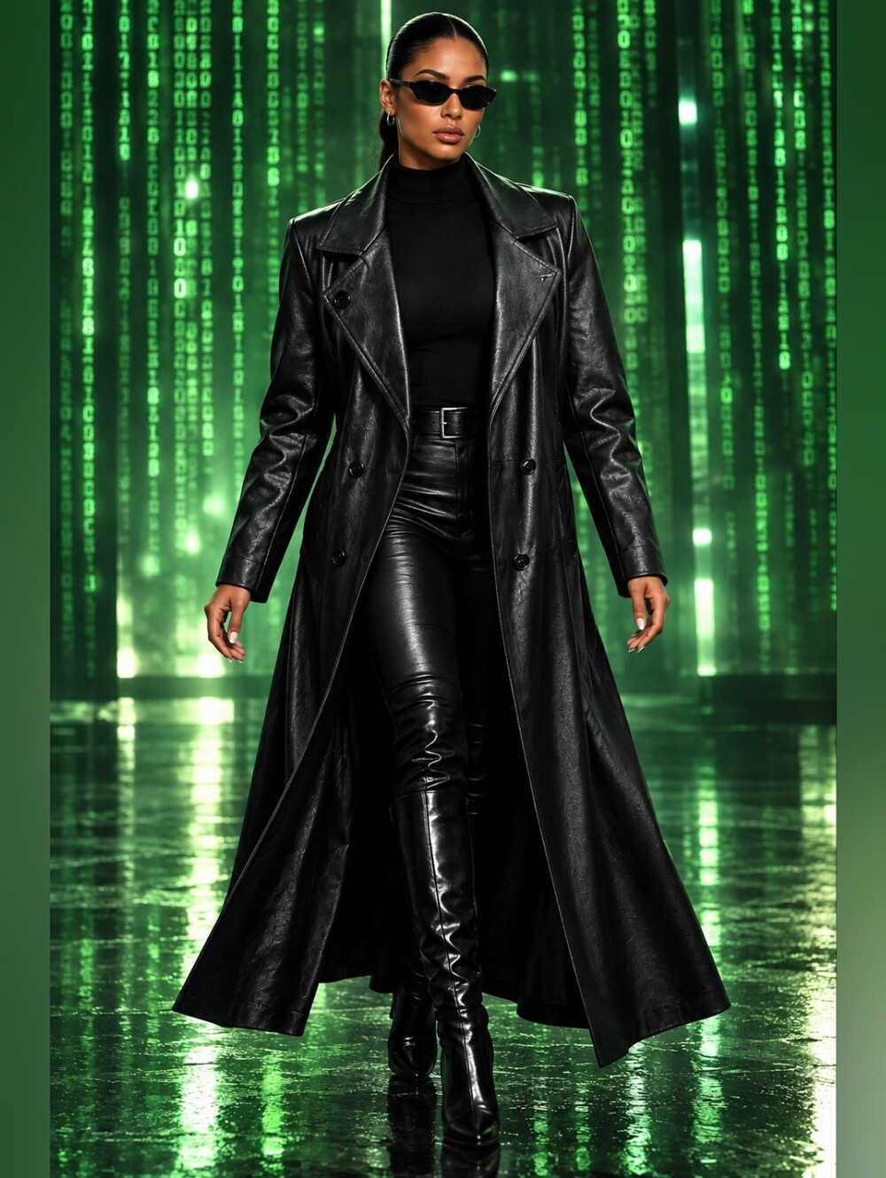 Full Lgth Genuine Leather Trench Coat Unisex Cosplay Matrix Trinity Morpheus